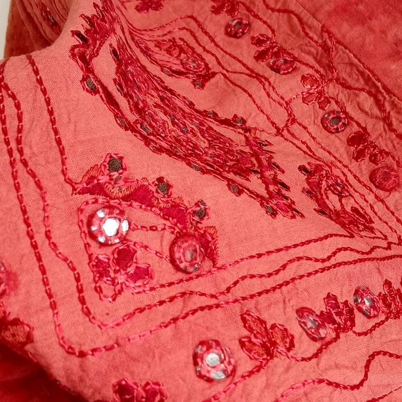 Vintage Antique Muted Orange Velvet and Cotton Patchwork Pillow Sham from India - Picture 7 of 9